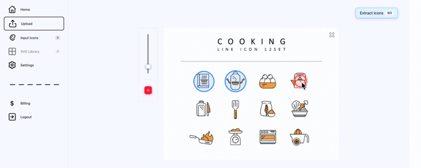 Upload and select icons